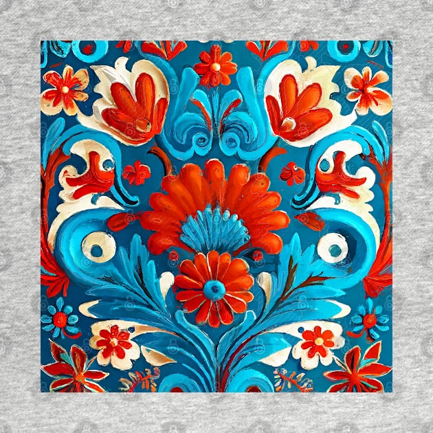 Folklore motif red and blue by JBJart